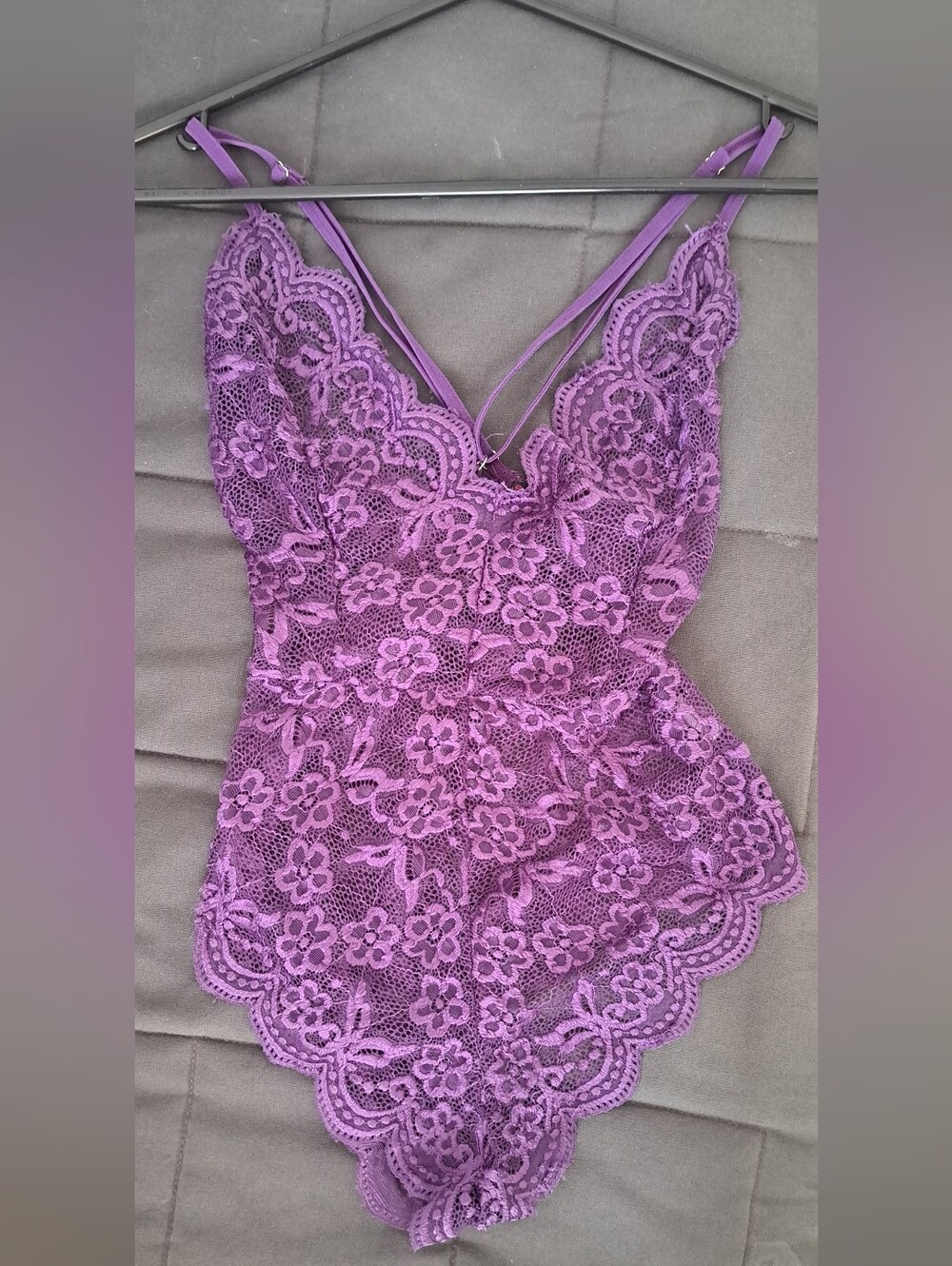 Lace V-Neck Purple Women's Lace Bodysuit